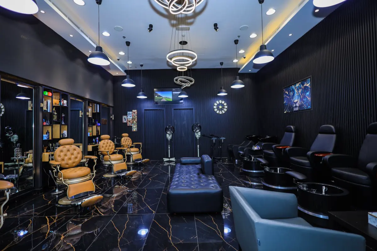 Wide interior of Tiger Gents Salon